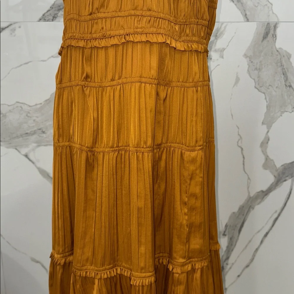 Anthropologie Ruched Slip Tiered Midi Dress Size 8 - Picture 5 of 10